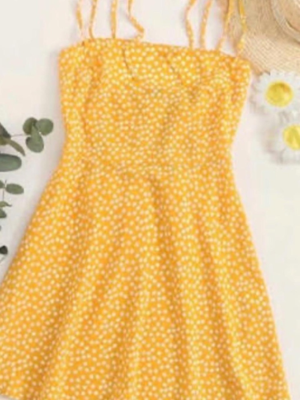 SHEIN Women's Yellow and White Summer-dresses